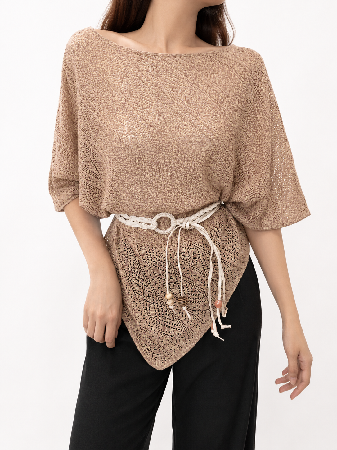 3063 Camilla Crochet Poncho Top w Belt (B FS; L 39/62cm)