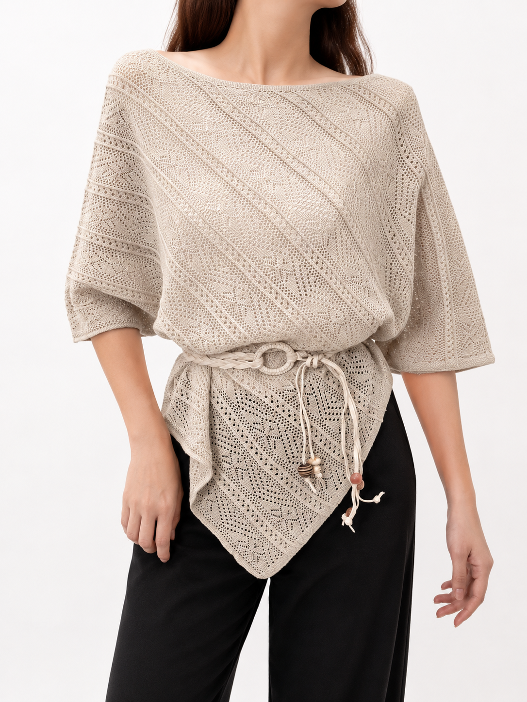 3063 Camilla Crochet Poncho Top w Belt (B FS; L 39/62cm)