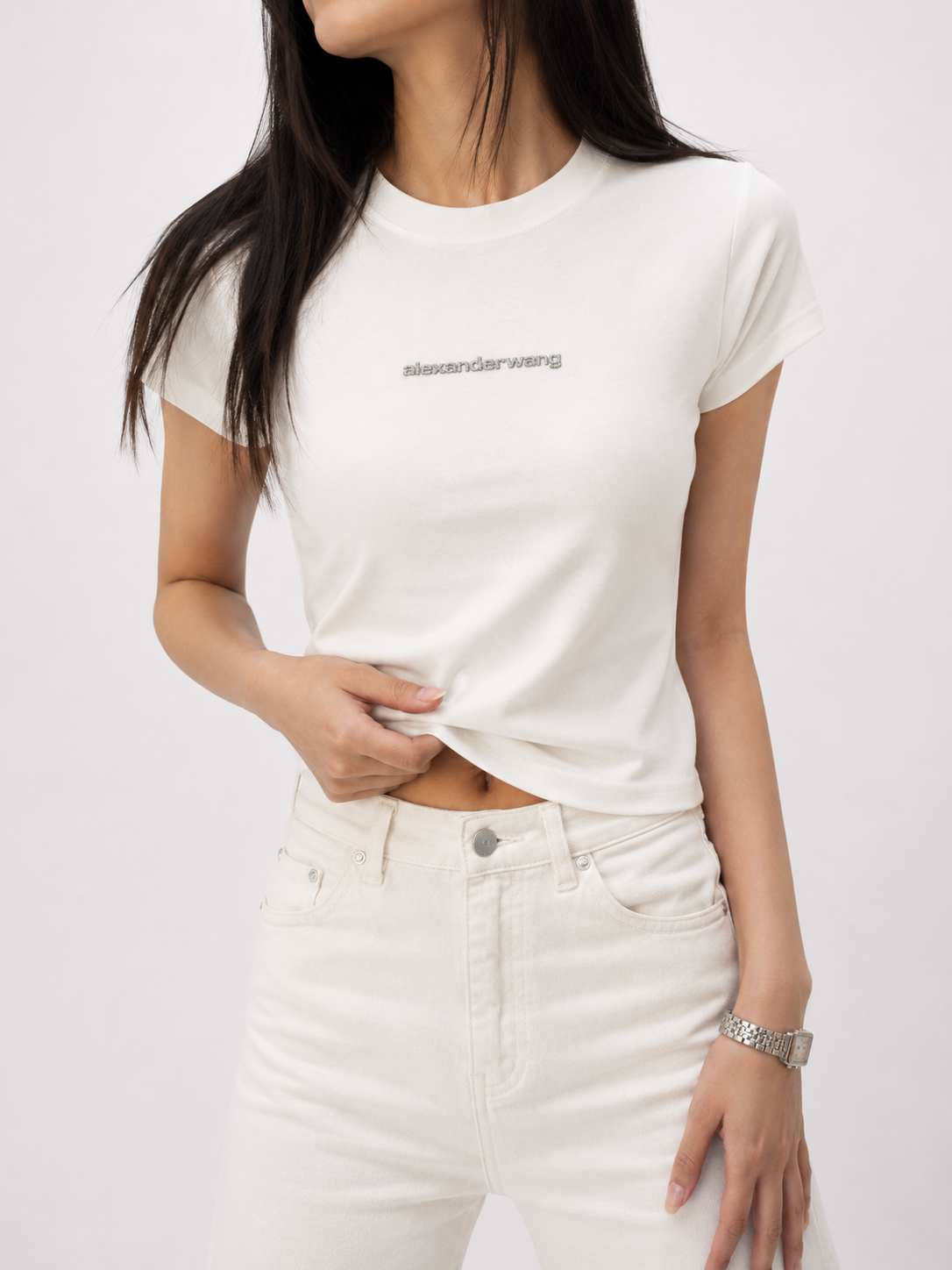 3238 Alexander Wang Glittery Label Fitted Cotton Top (B 40-50cm; L 52cm)
