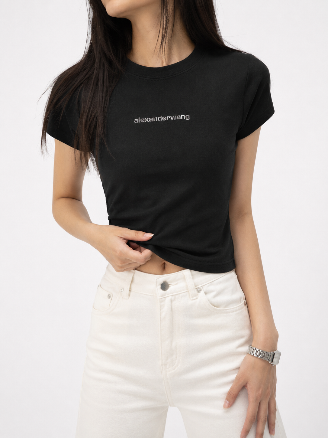 3238 Alexander Wang Glittery Label Fitted Cotton Top (B 40-50cm; L 52cm)