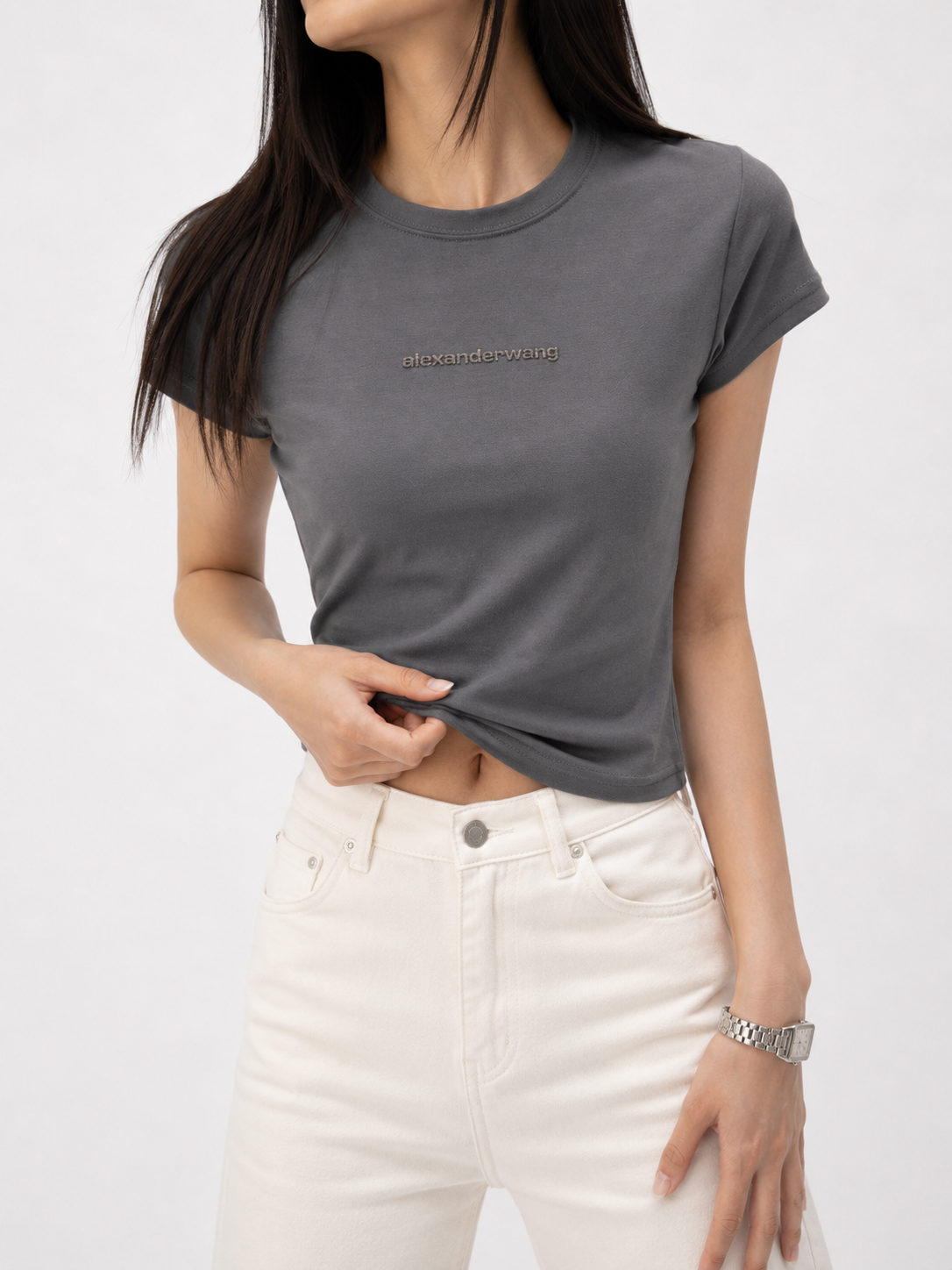 3238 Alexander Wang Glittery Label Fitted Cotton Top (B 40-50cm; L 52cm)