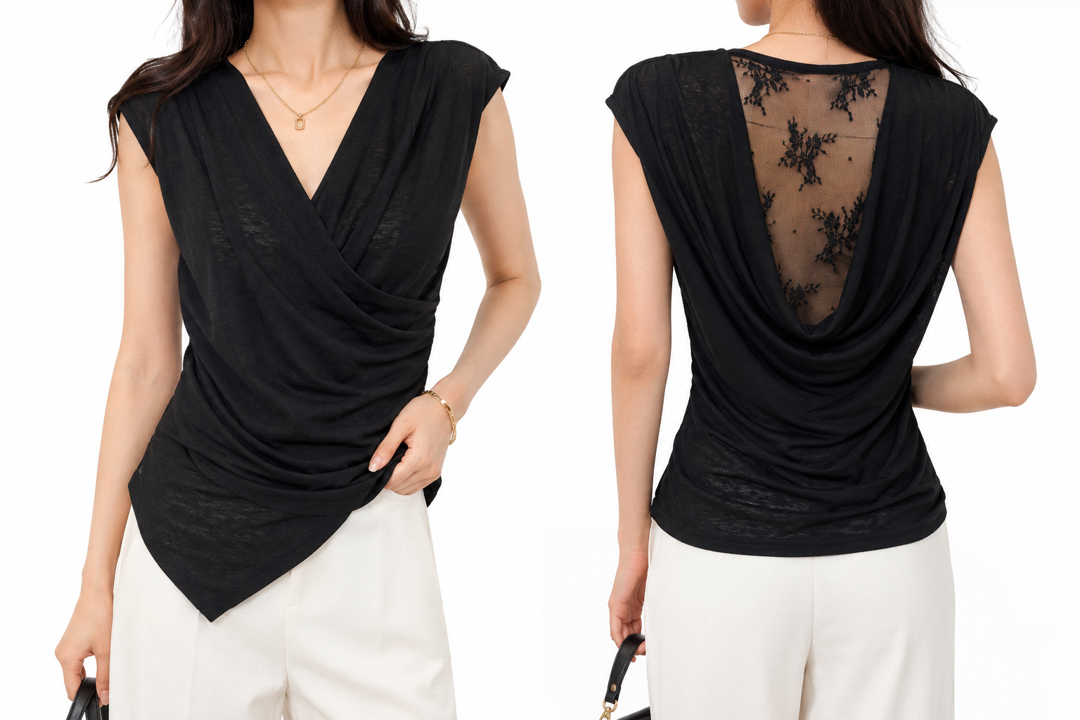 7111 Willia Wrap Top w Back Lace Cowl Detail (B 45-50cm; L 50cm)