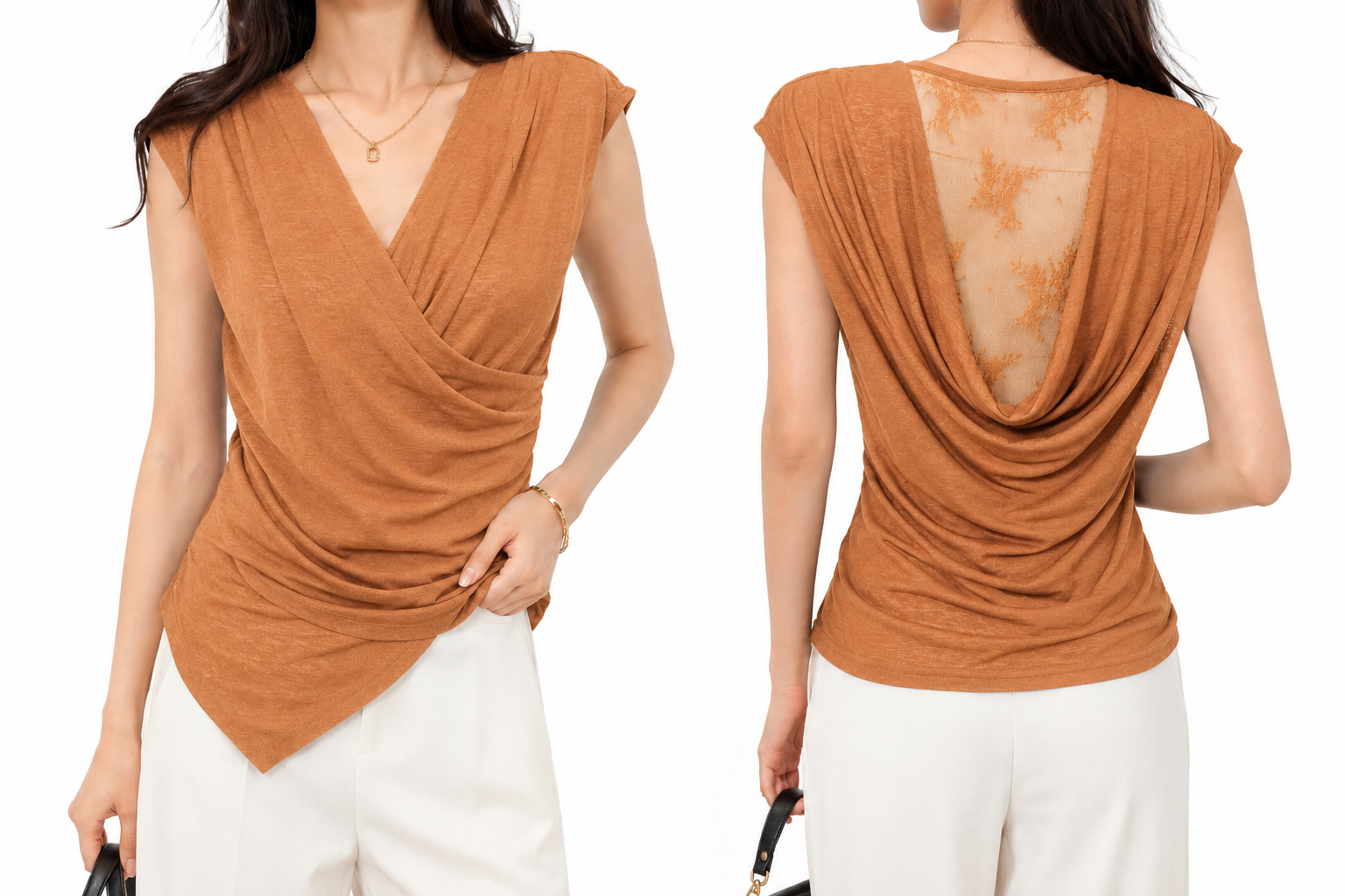 7111 Willia Wrap Top w Back Lace Cowl Detail (B 45-50cm; L 50cm)