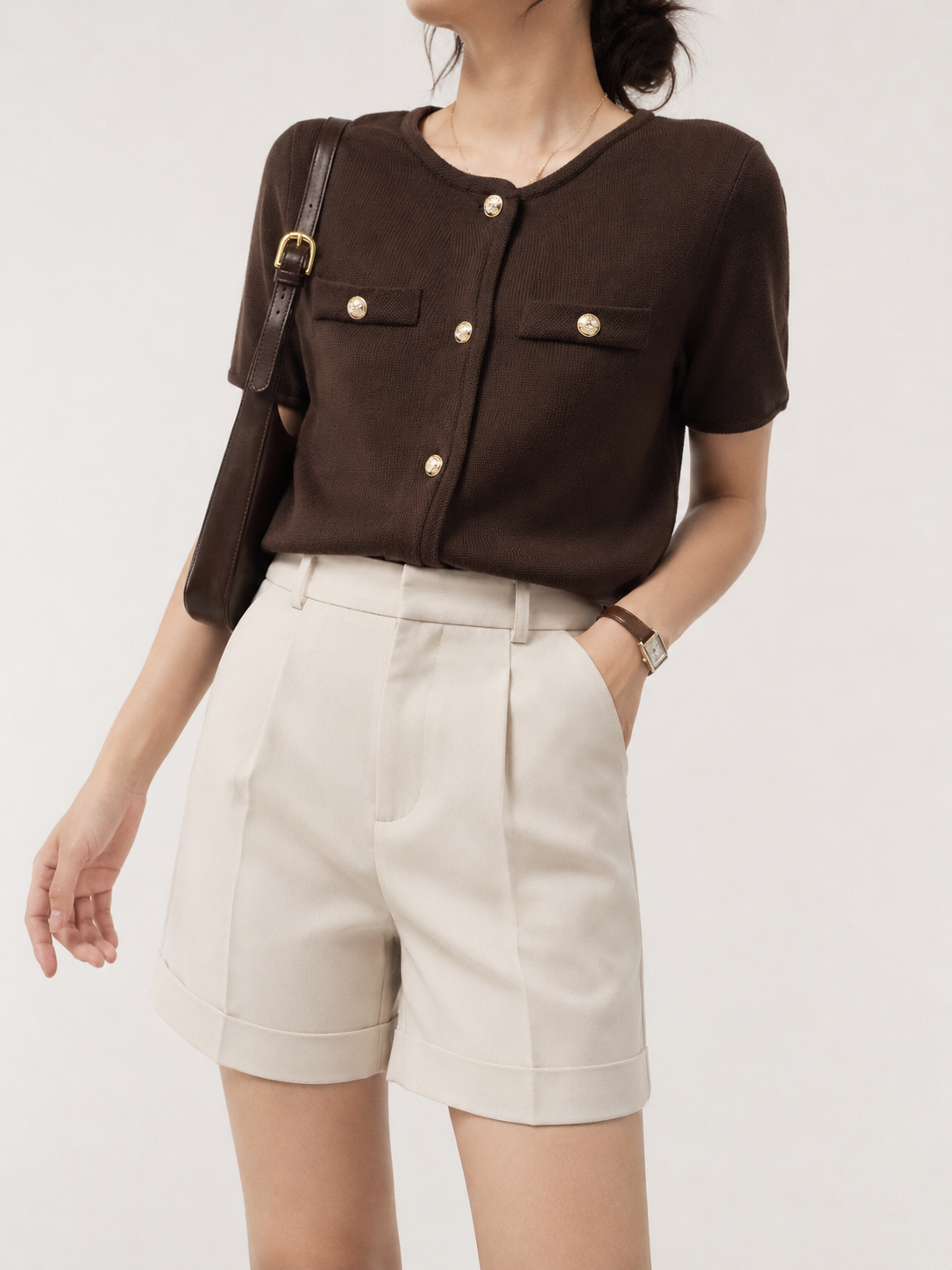 87912 Brandi Button Down Short Sleeve Knit Top (B 48-58cm; L 50cm)
