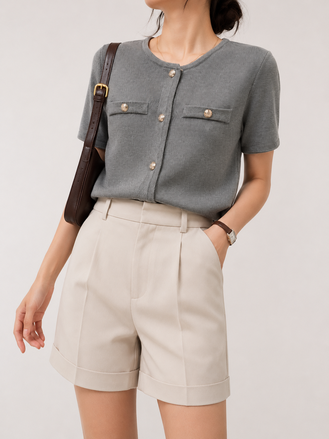 87912 Brandi Button Down Short Sleeve Knit Top (B 48-58cm; L 50cm)