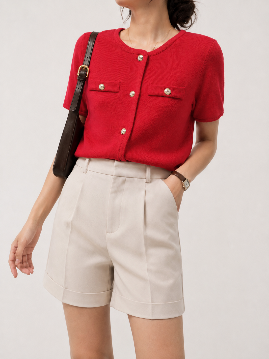 87912 Brandi Button Down Short Sleeve Knit Top (B 48-58cm; L 50cm)