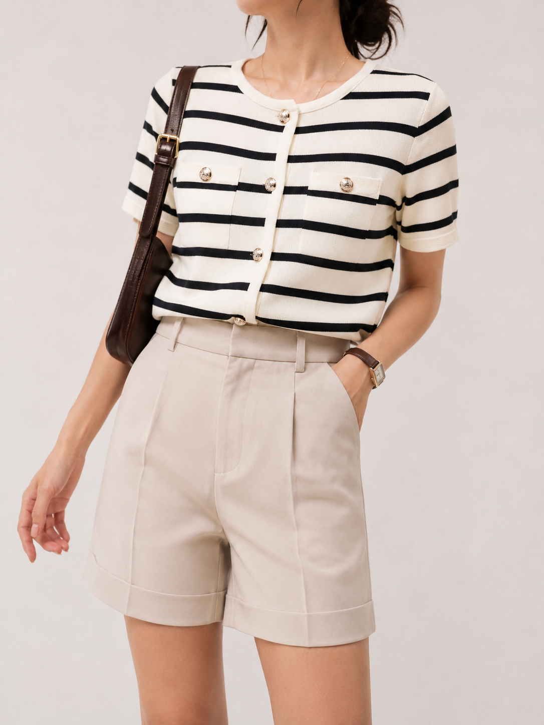 87912 Brandi Button Down Short Sleeve Knit Top (B 48-58cm; L 50cm)