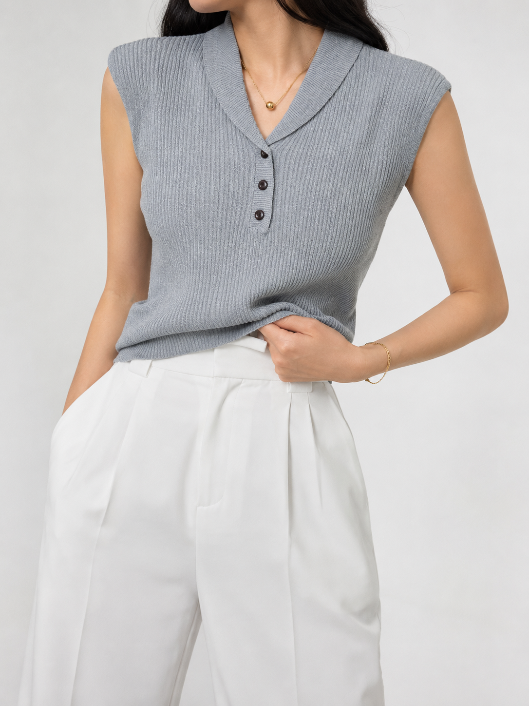 E270 Cali Collared Sleeveless Cooling Knit Top (B 36-52cm; L 50cm)