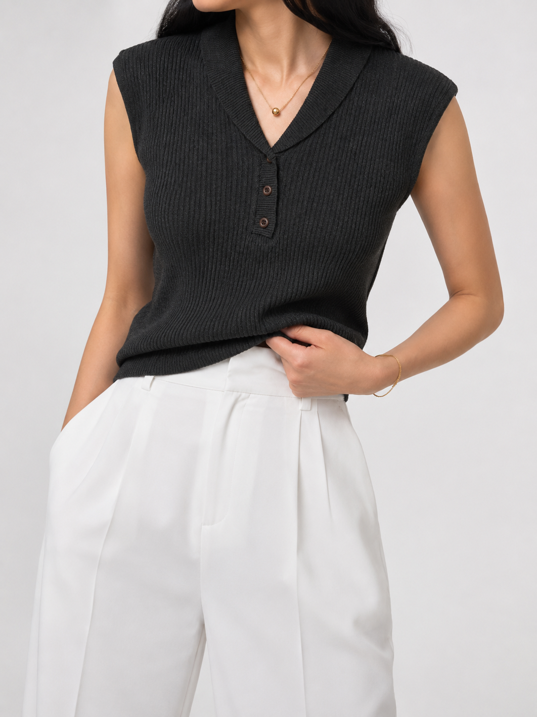 E270 Cali Collared Sleeveless Cooling Knit Top (B 36-52cm; L 50cm)