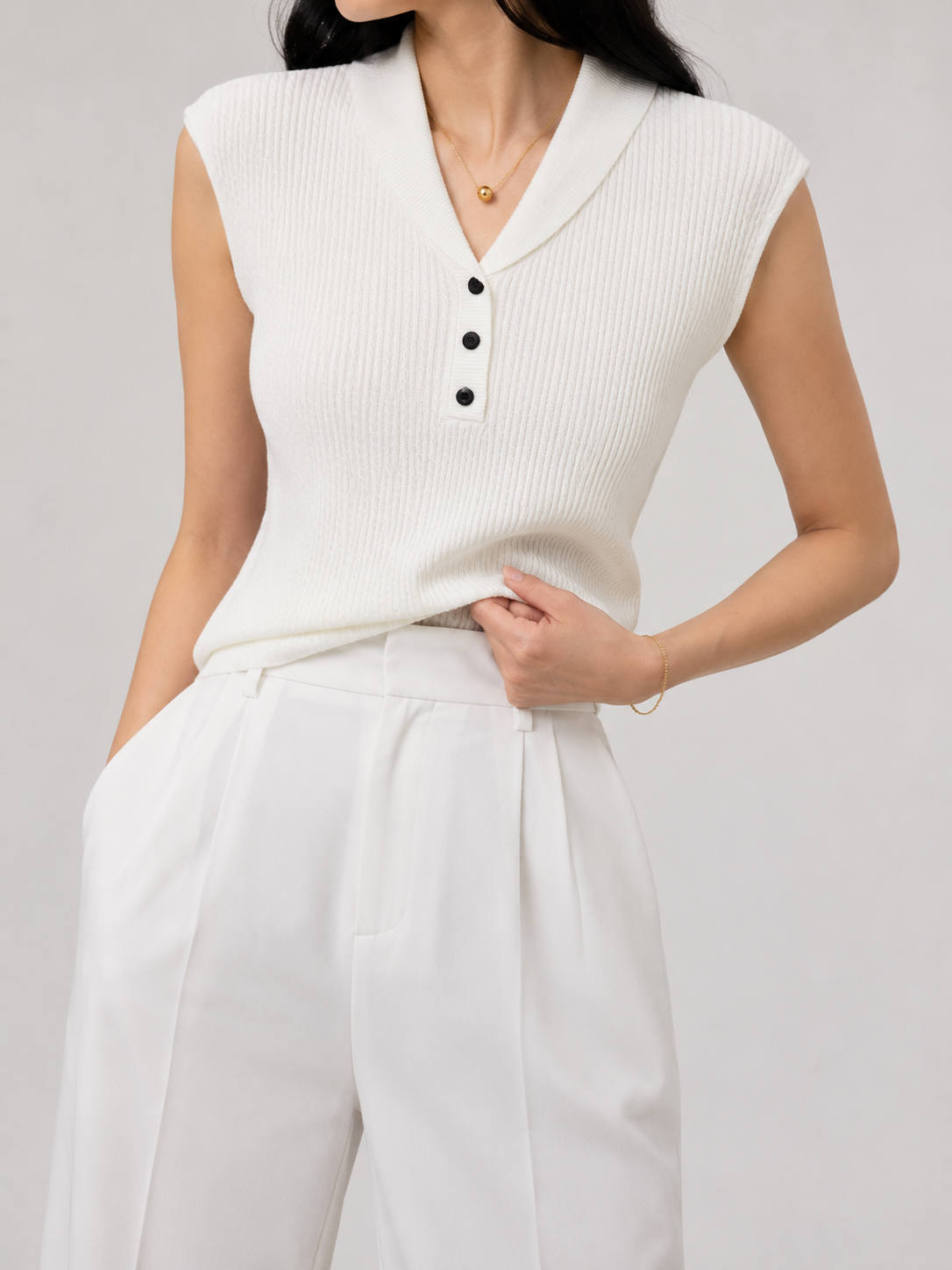 E270 Cali Collared Sleeveless Cooling Knit Top (B 36-52cm; L 50cm)
