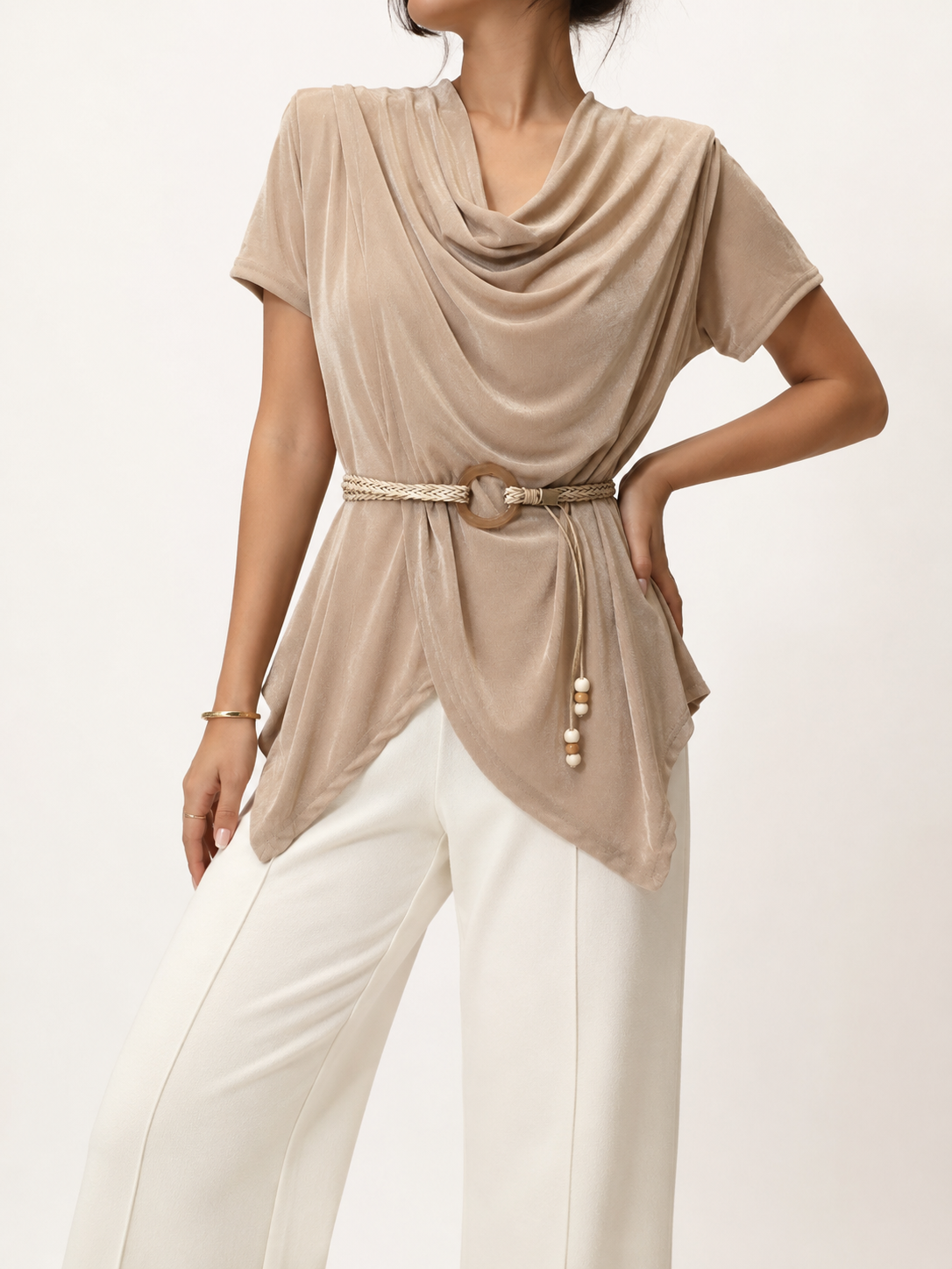70001 Carreen Cowl Neck Short Sleeve Wrap Top w Belt (B 39-52cm; L 50/60cm)