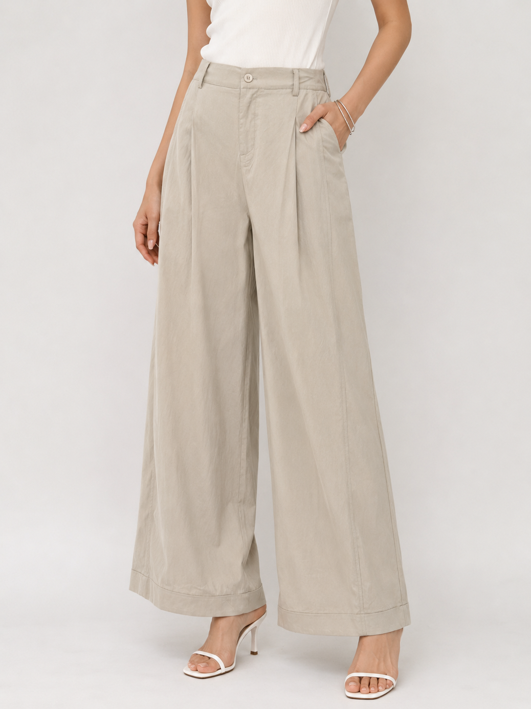 8995 Zoelle Front Zipper Casual Pants (L Size: UW 35-41cm; H 48-55cm; L 101cm, XL Size: UW 37-43cm; H 49-56cm; L 101cm)