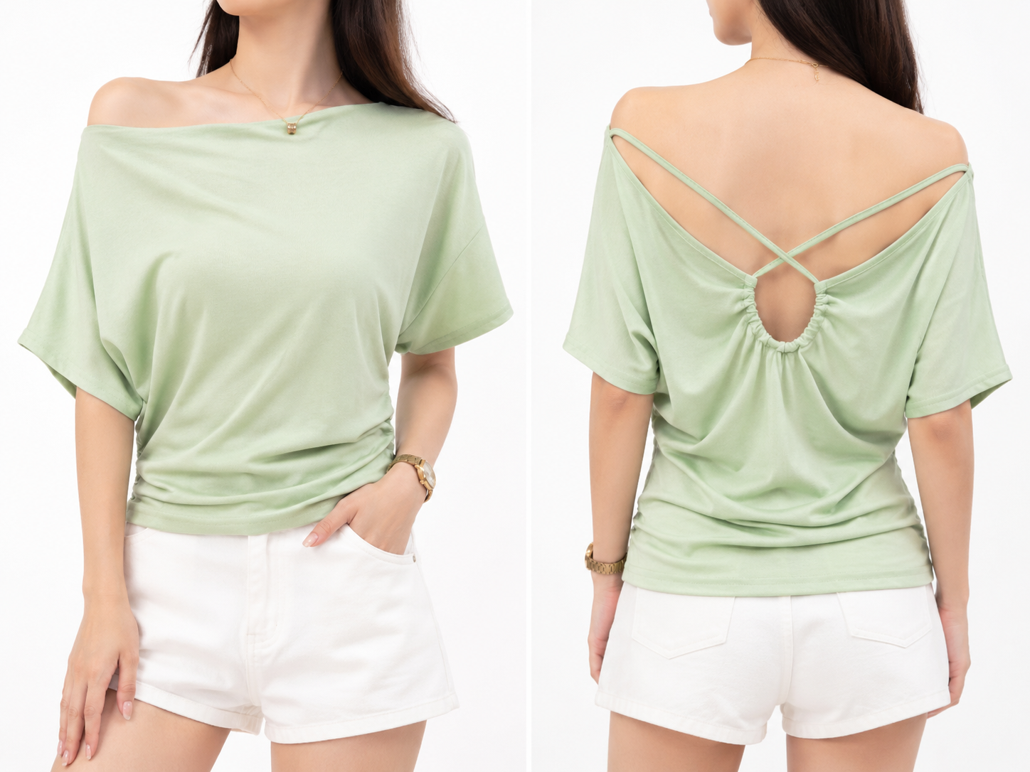 9008 Orana Off Shoulder Back Crisscross Strap Cotton Top (B 39-50cm; L 51cm)