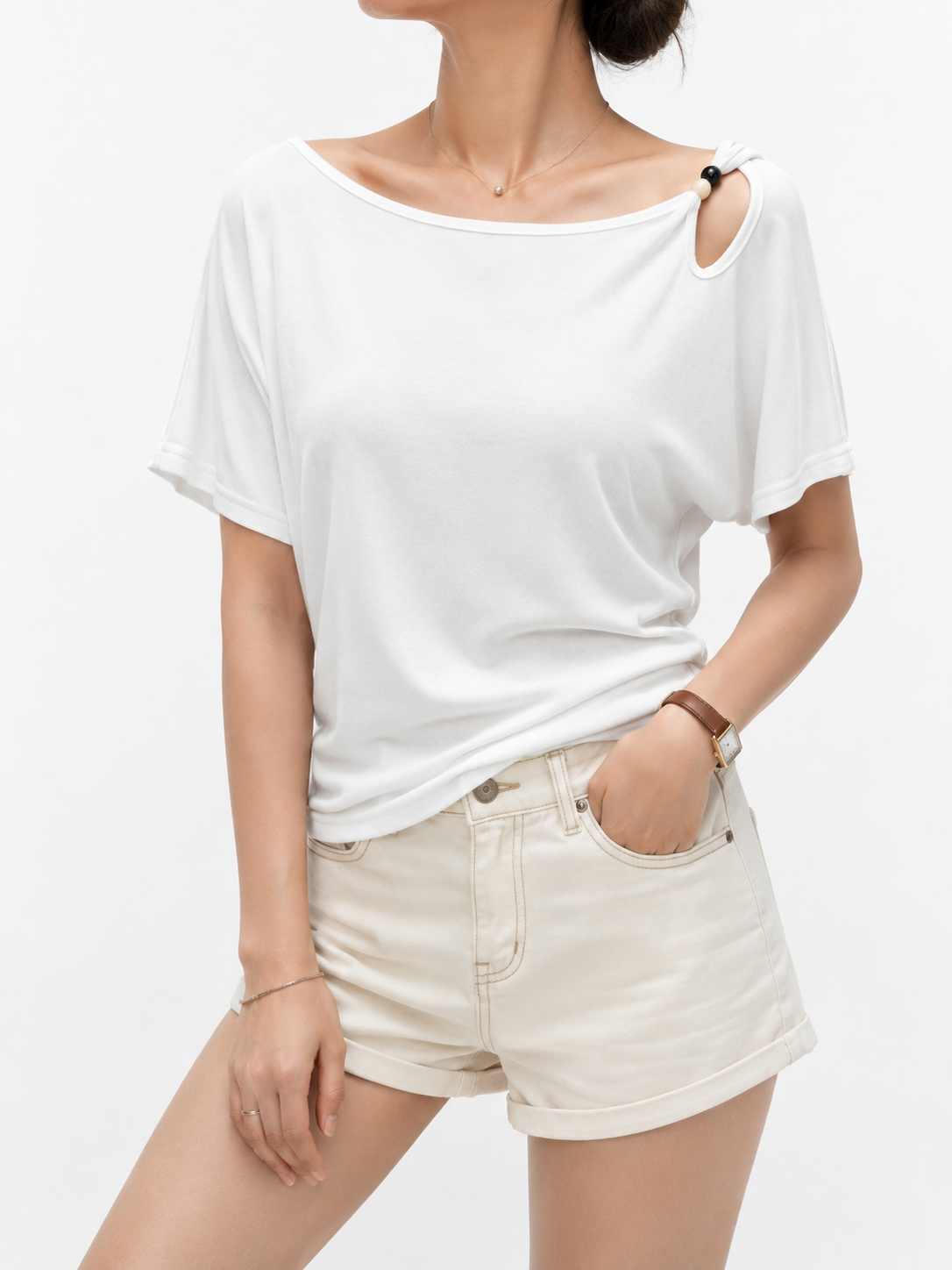 6902 Keira Front Keyhole Side Ruched Cotton Top (B 40-49cm; L 52cm)