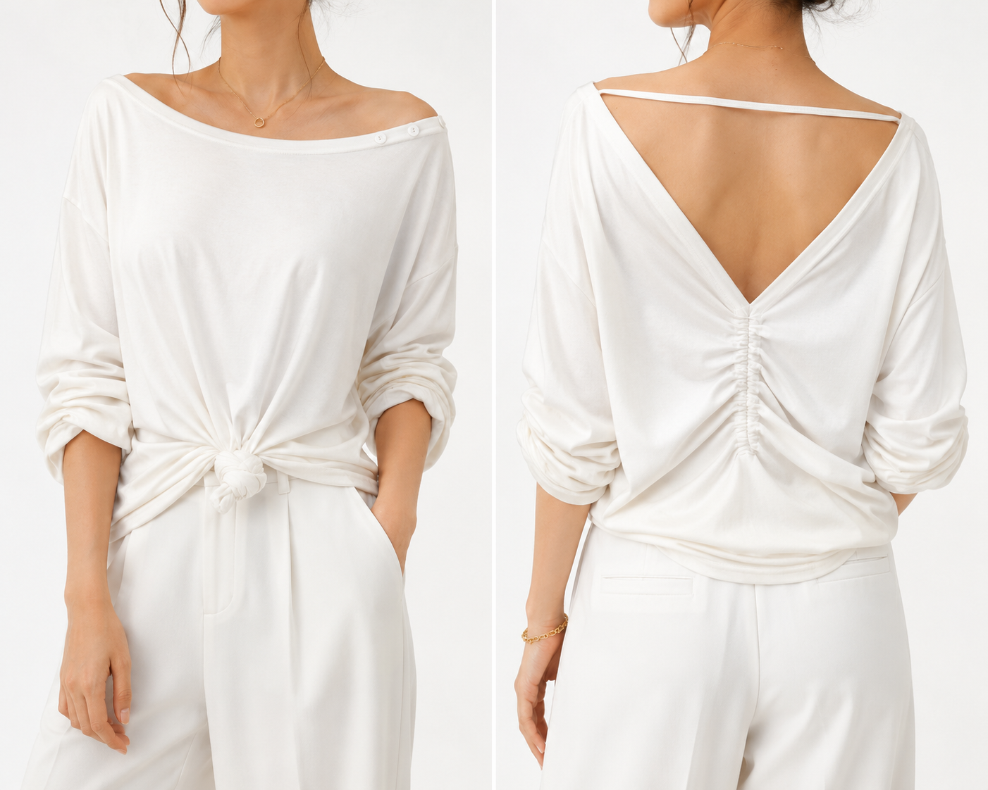 8566 Vera Deep Back V-Cuts Long Sleeve Cotton Top (B 56-58cm; L 60cm)