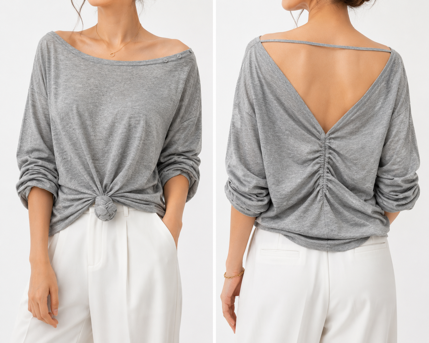 8566 Vera Deep Back V-Cuts Long Sleeve Cotton Top (B 56-58cm; L 60cm)