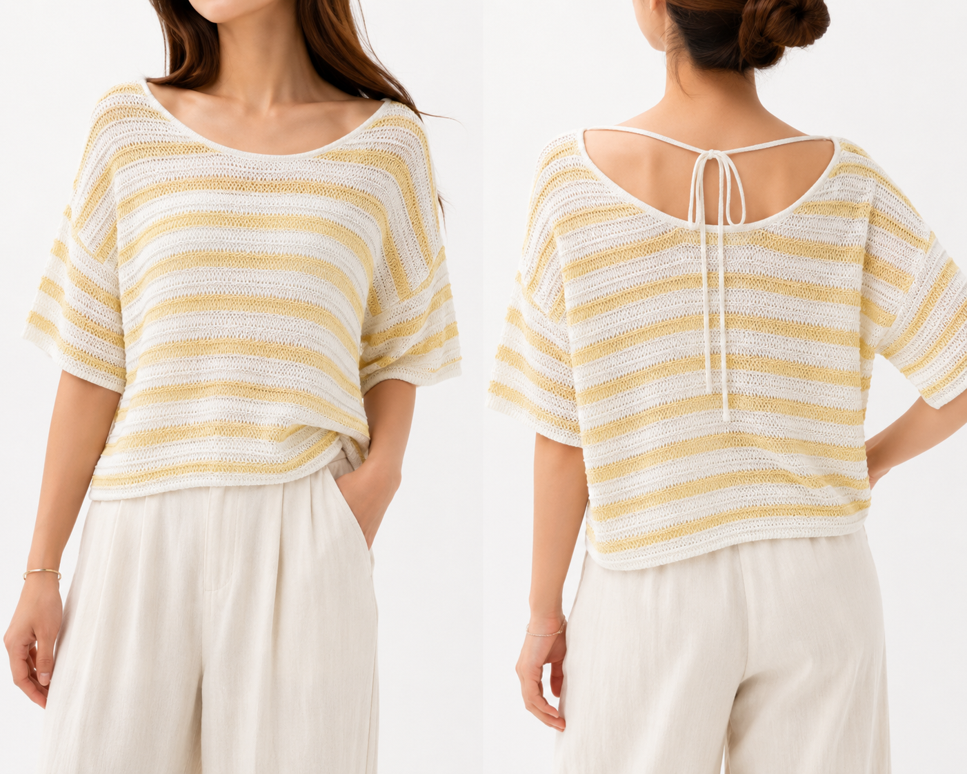 8601 Bobbi Striped Back Tie Cropped Crochet Top (B 55-60cm; L 42cm)