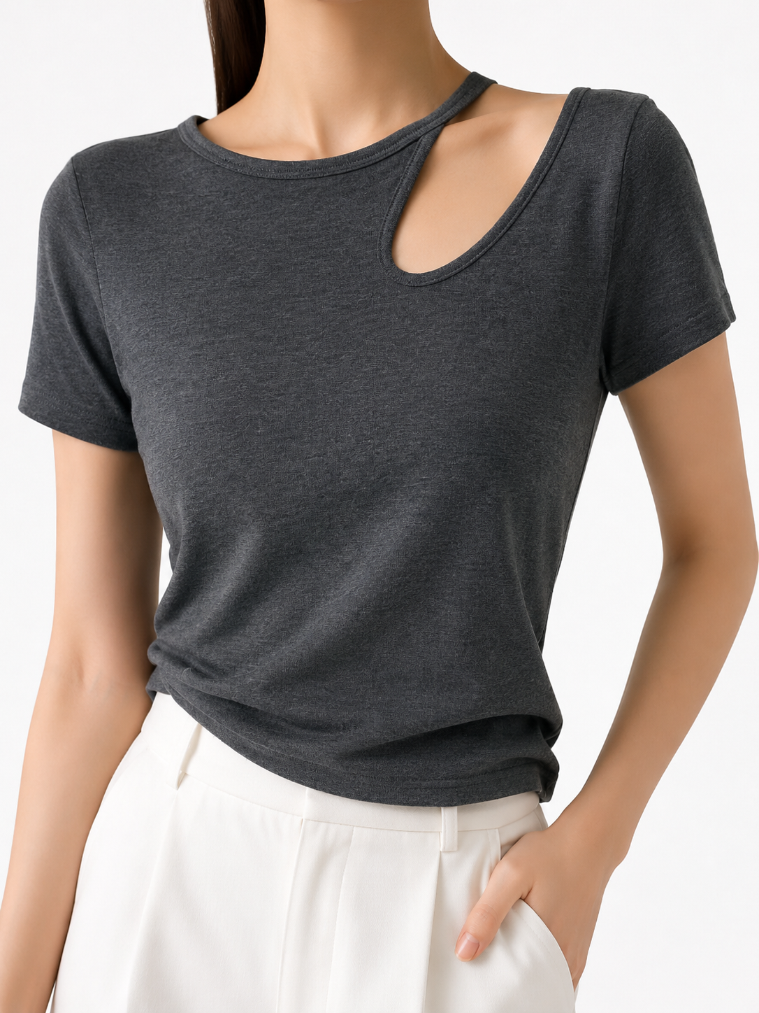 3987 Colin Shoulder Cutout Short Sleeve Cotton Top (B 40-54cm; L 50cm)