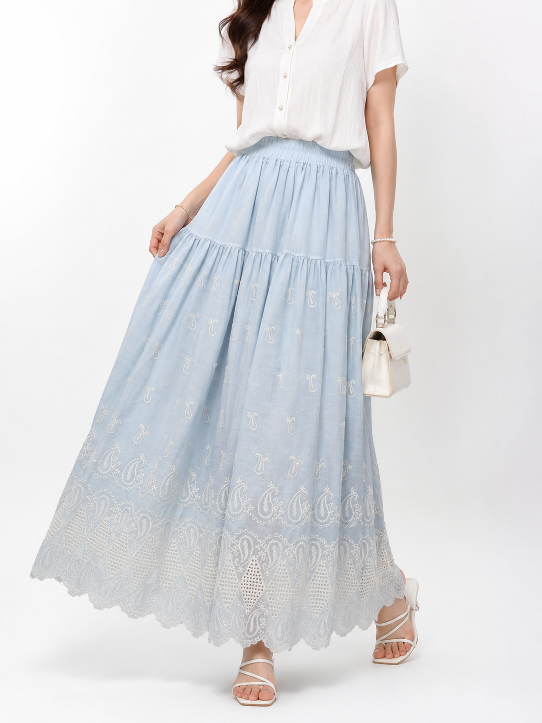 88111 Evara Elastic Waist Embroidered Skirt (UW 31-47cm; H 58cm; L 86cm)