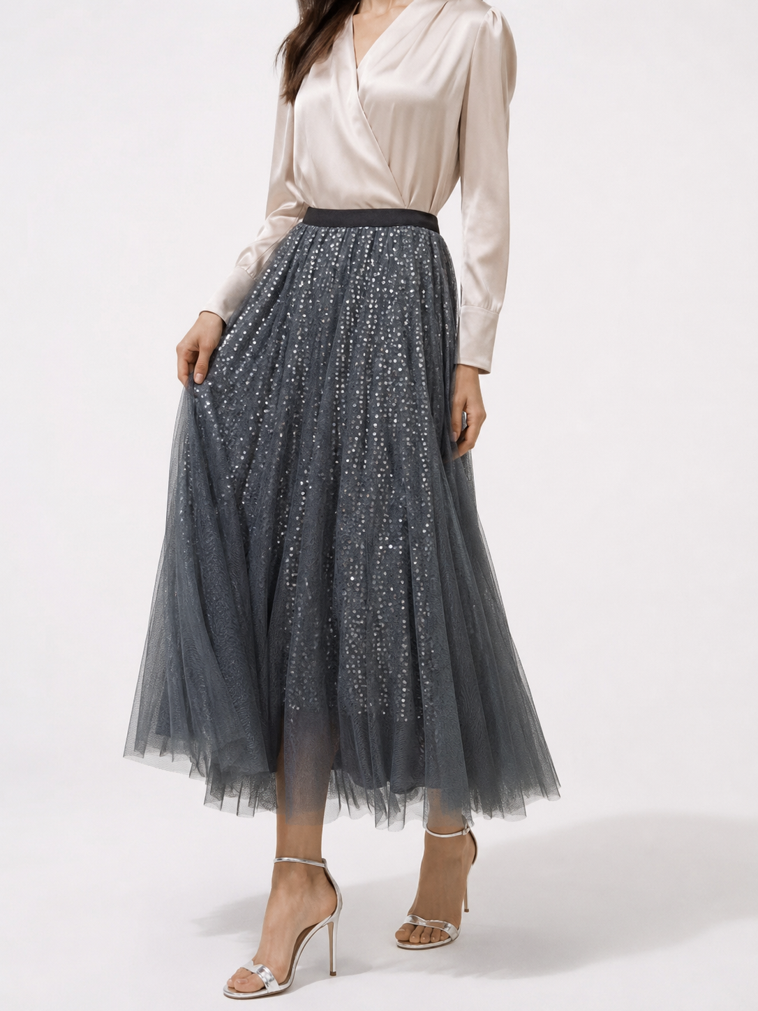 9393 SALES Tilly Sequin Embellished Tulle Skirt (UW 32-52cm; H 52-60cm; L 86cm)