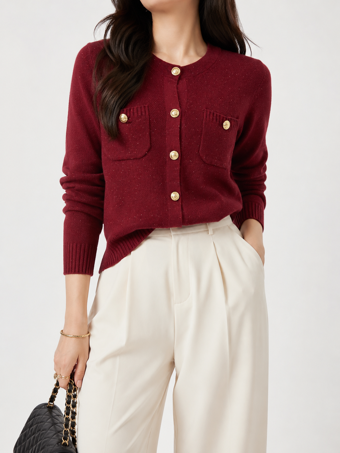 705 Gianni Crest Button Glimmering Knit Cardigan (B 47-52cm; L 50cm)