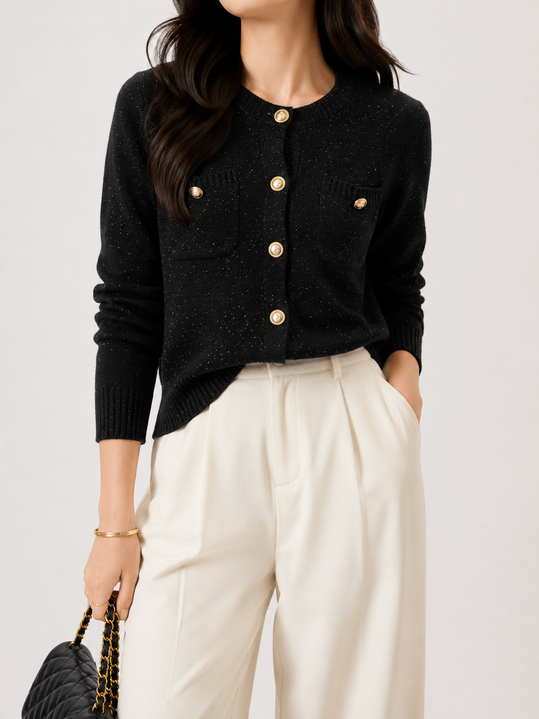 705 Gianni Crest Button Glimmering Knit Cardigan (B 47-52cm; L 50cm)