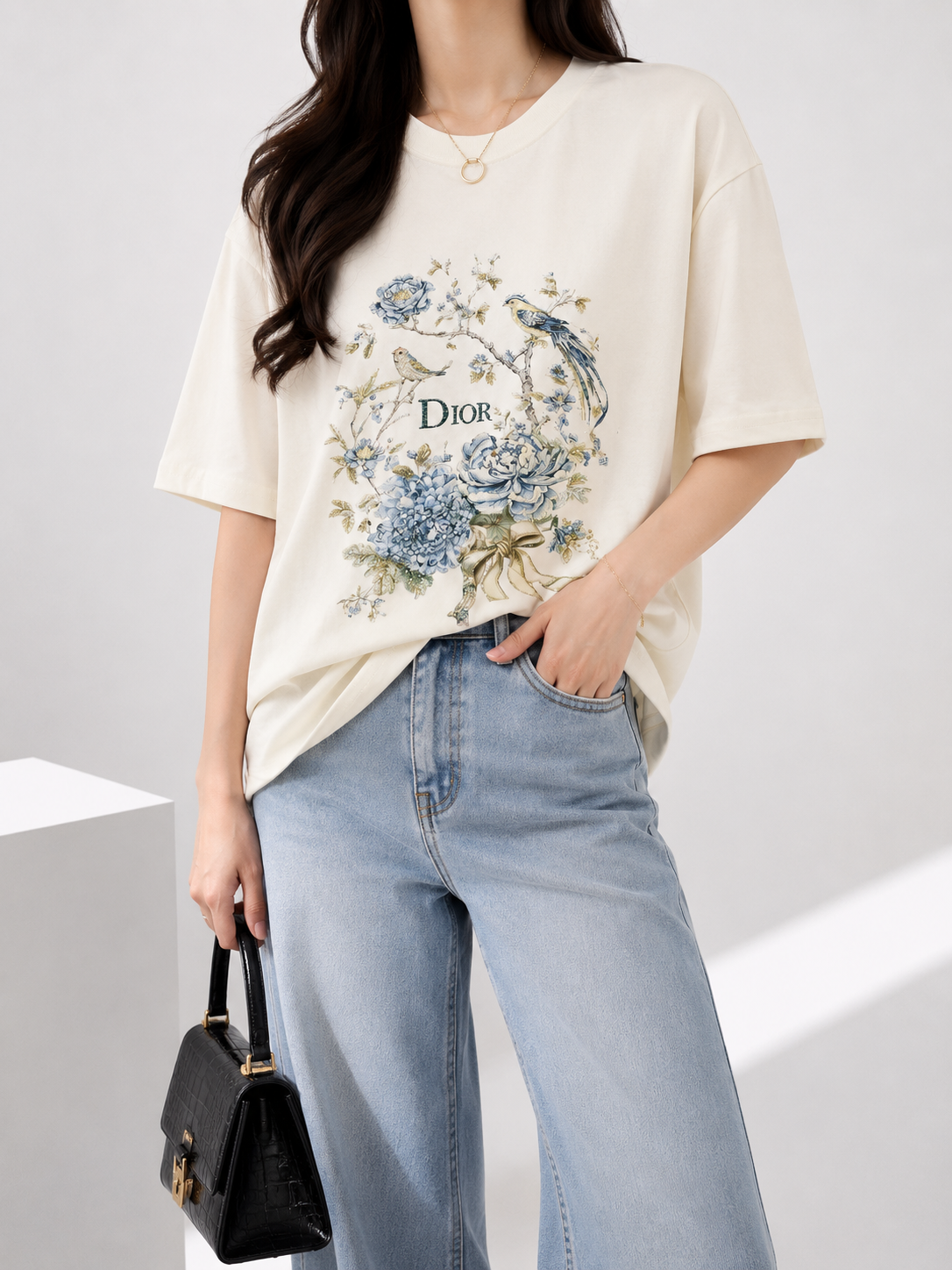 3243 DIOR Birdie Rhinestone Embellished Cotton Top (B 52-55cm; L 69cm)