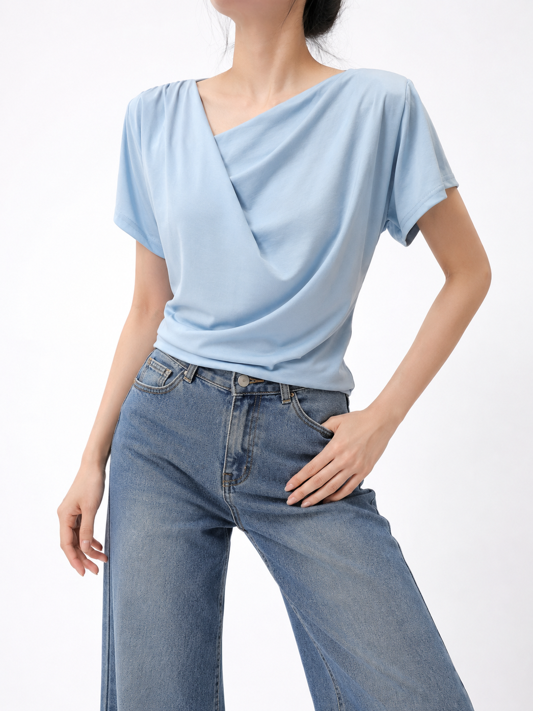 9040 Adrienne Asymmetrical Neckline Cotton Top (B 44-52cm; L 54cm)