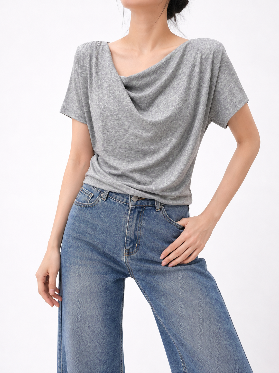 9040 Adrienne Asymmetrical Neckline Cotton Top (B 44-52cm; L 54cm)