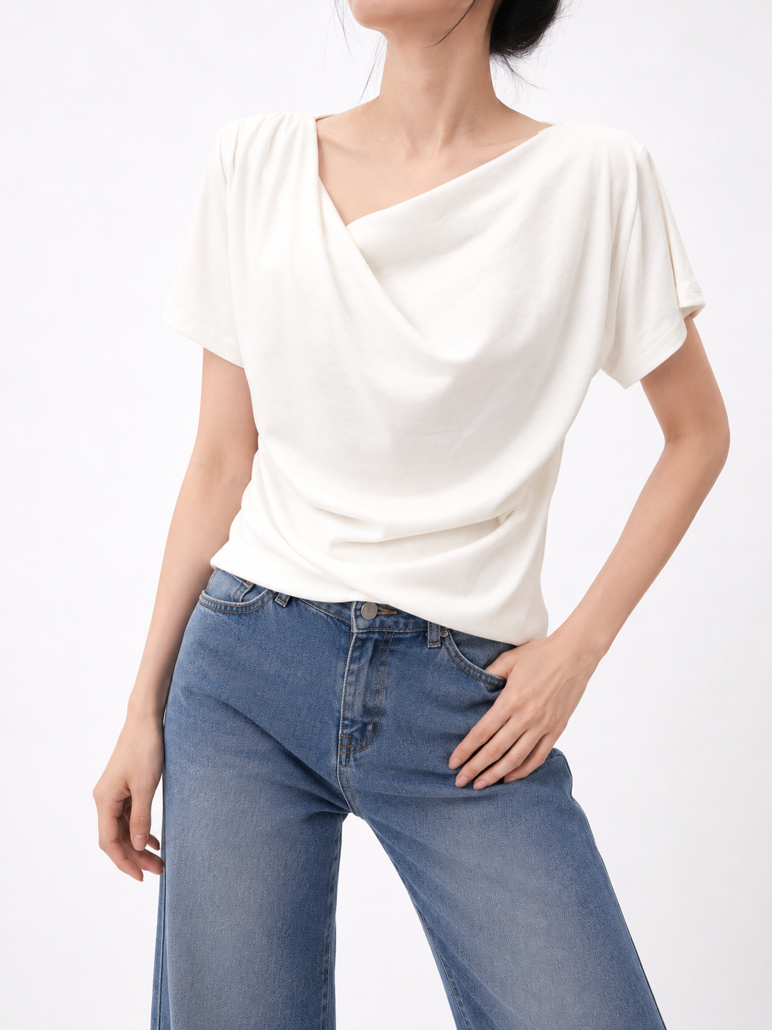 9040 Adrienne Asymmetrical Neckline Cotton Top (B 44-52cm; L 54cm)