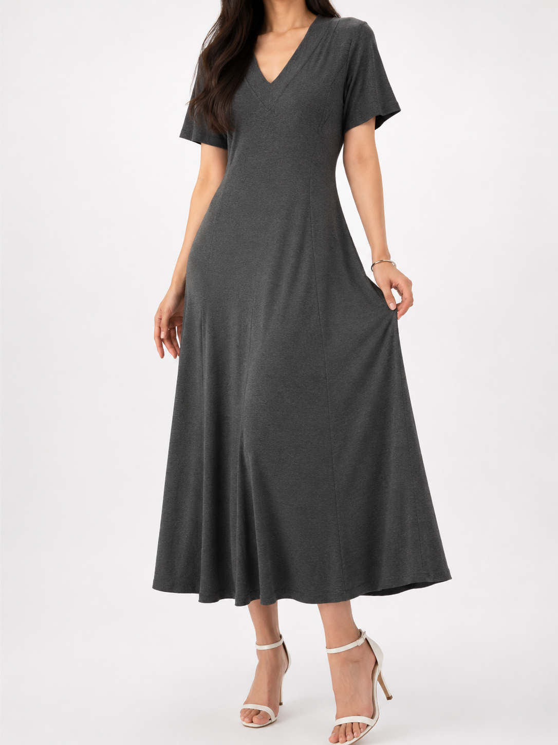 2550 Violetta V-Neck Flared Cotton Dress (L Size: B 38-52cm; H 43-63cm; L 122cm, XL Size: UW 42-56cm; H 47-67cm; L 122cm)