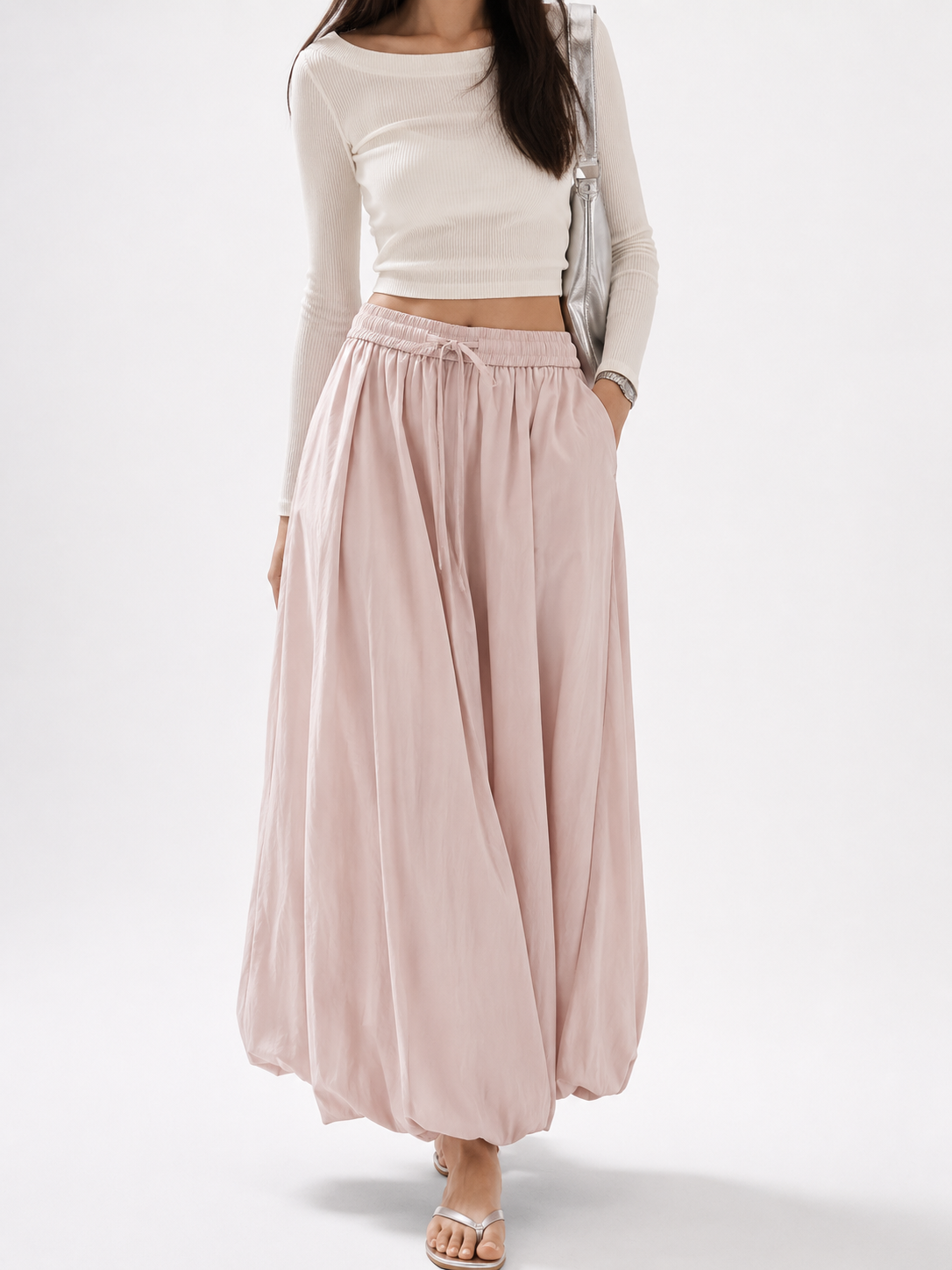 9511 Ellory Bubble Hem Elastic Tie-Waist Pants (UW 30-42cm, H 58cm; L 92cm)