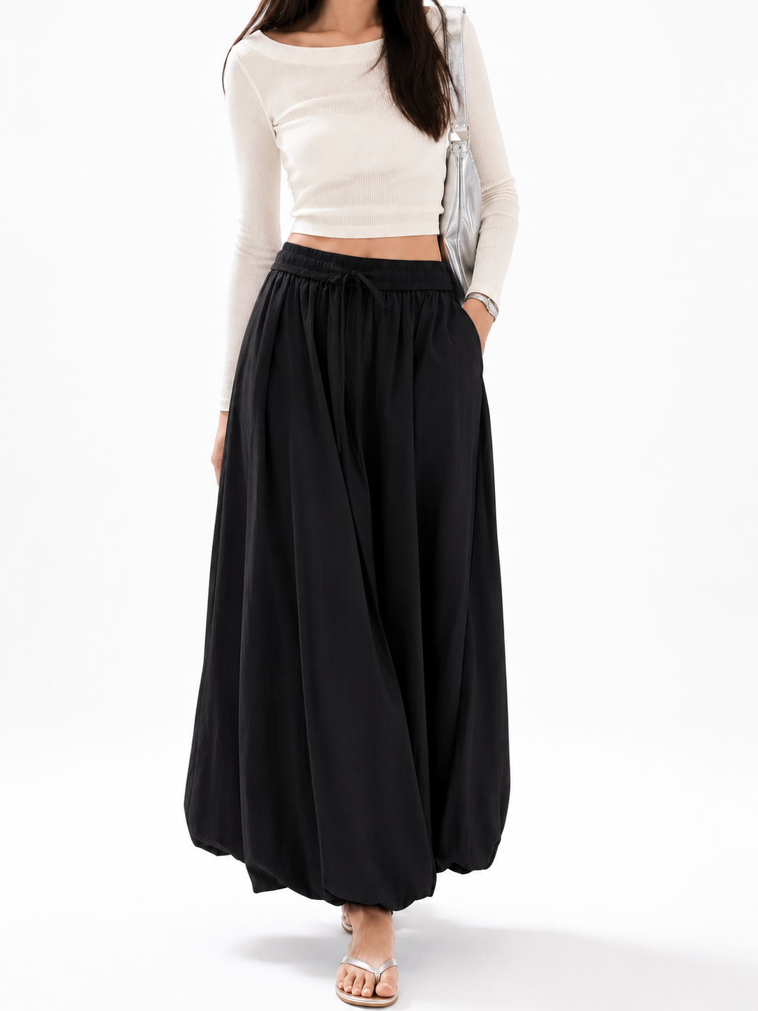 9511 Ellory Bubble Hem Elastic Tie-Waist Pants (UW 30-42cm, H 58cm; L 92cm)