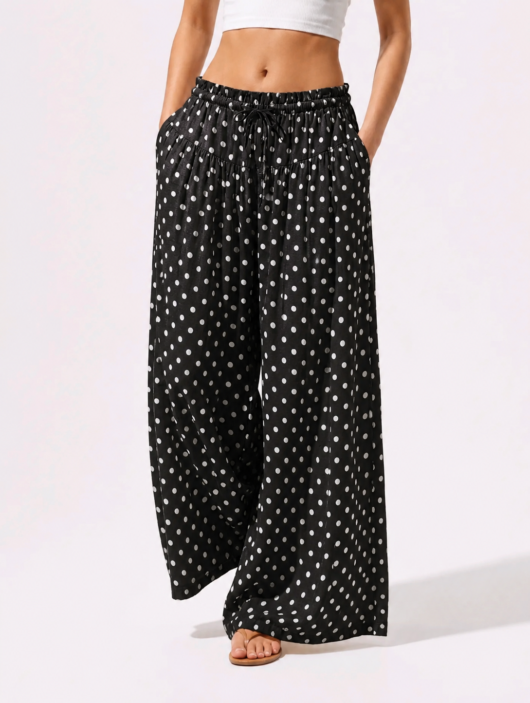 3663 Lanetta Elastic Tie-Waist Linen Pants (UW 31-45cm; H 50-55cm; L 92cm)