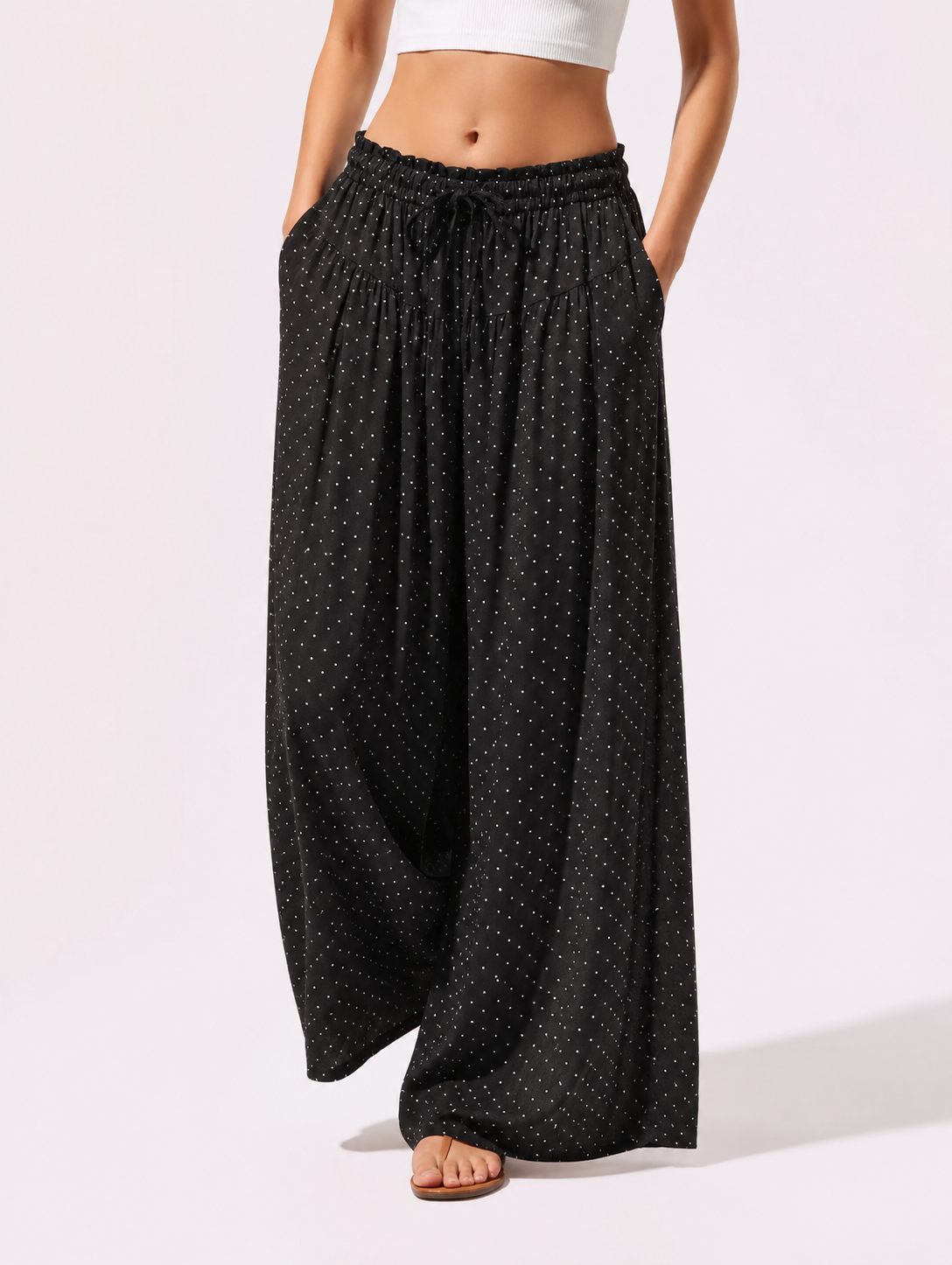 3663 Lanetta Elastic Tie-Waist Linen Pants (UW 31-45cm; H 50-55cm; L 92cm)