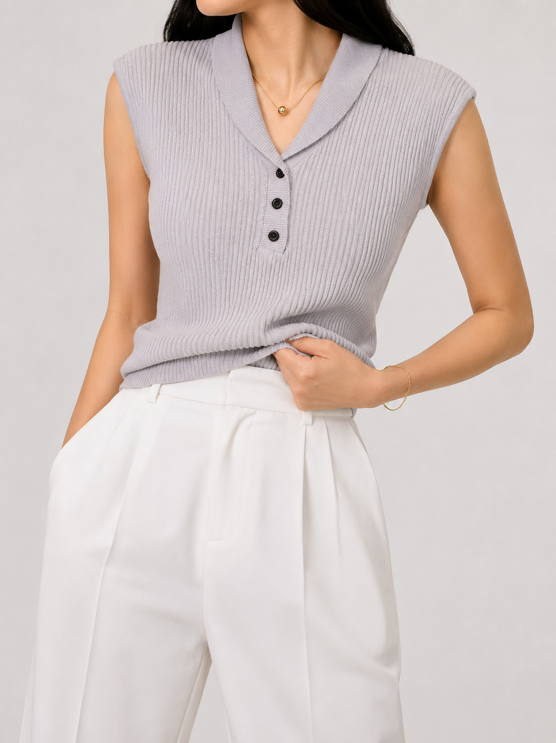 E270 Cali Collared Sleeveless Cooling Knit Top (B 36-52cm; L 50cm)
