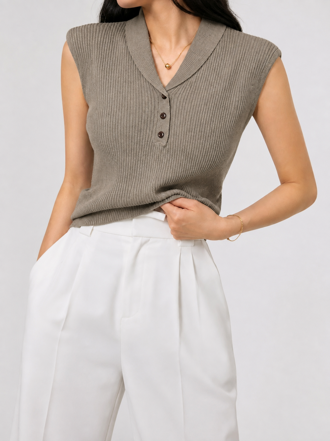 E270 Cali Collared Sleeveless Cooling Knit Top (B 36-52cm; L 50cm)