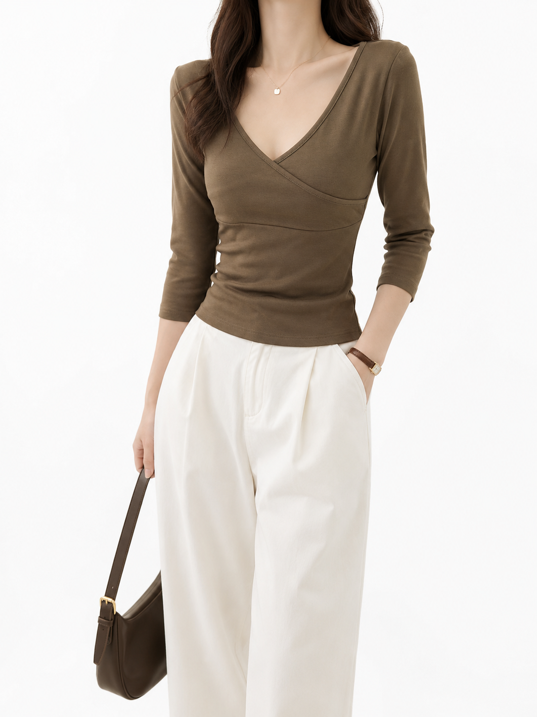 260398 Vanya V-Neck 3/4 Sleeve Cotton Top (B 35-49cm; L 54cm)
