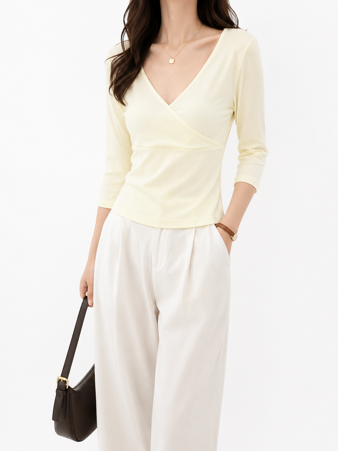 260398 Vanya V-Neck 3/4 Sleeve Cotton Top (B 35-49cm; L 54cm)
