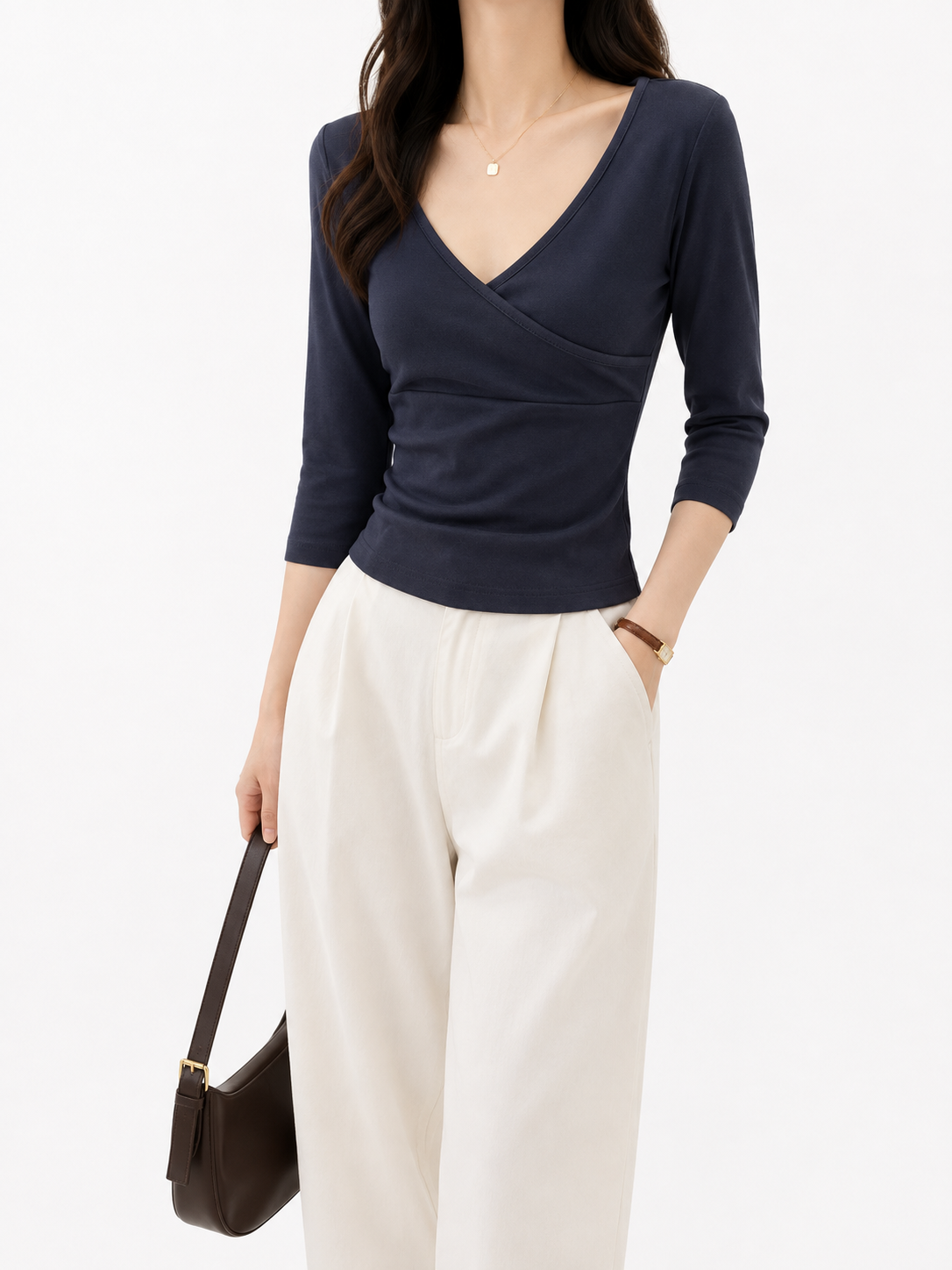 260398 Vanya V-Neck 3/4 Sleeve Cotton Top (B 35-49cm; L 54cm)