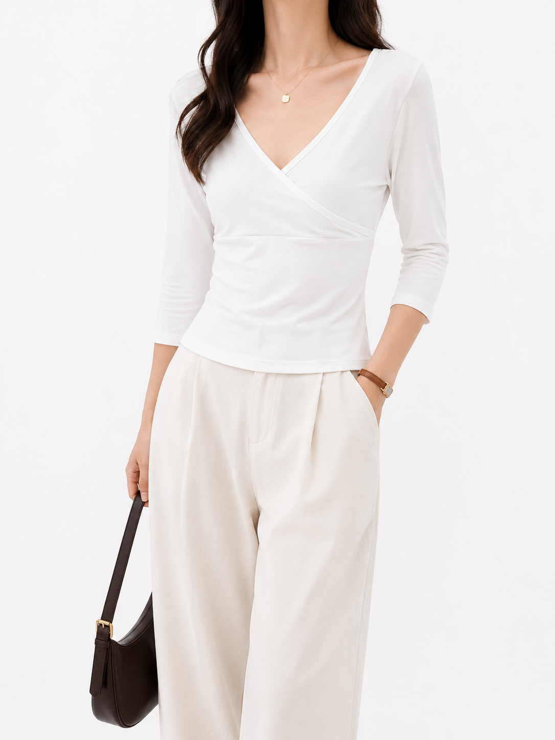 260398 Vanya V-Neck 3/4 Sleeve Cotton Top (B 35-49cm; L 54cm)