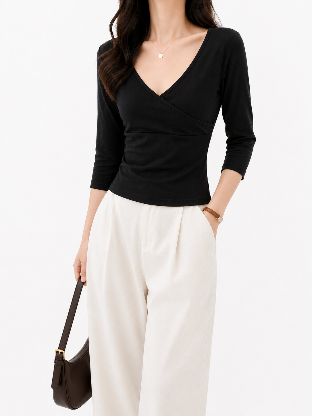260398 Vanya V-Neck 3/4 Sleeve Cotton Top (B 35-49cm; L 54cm)
