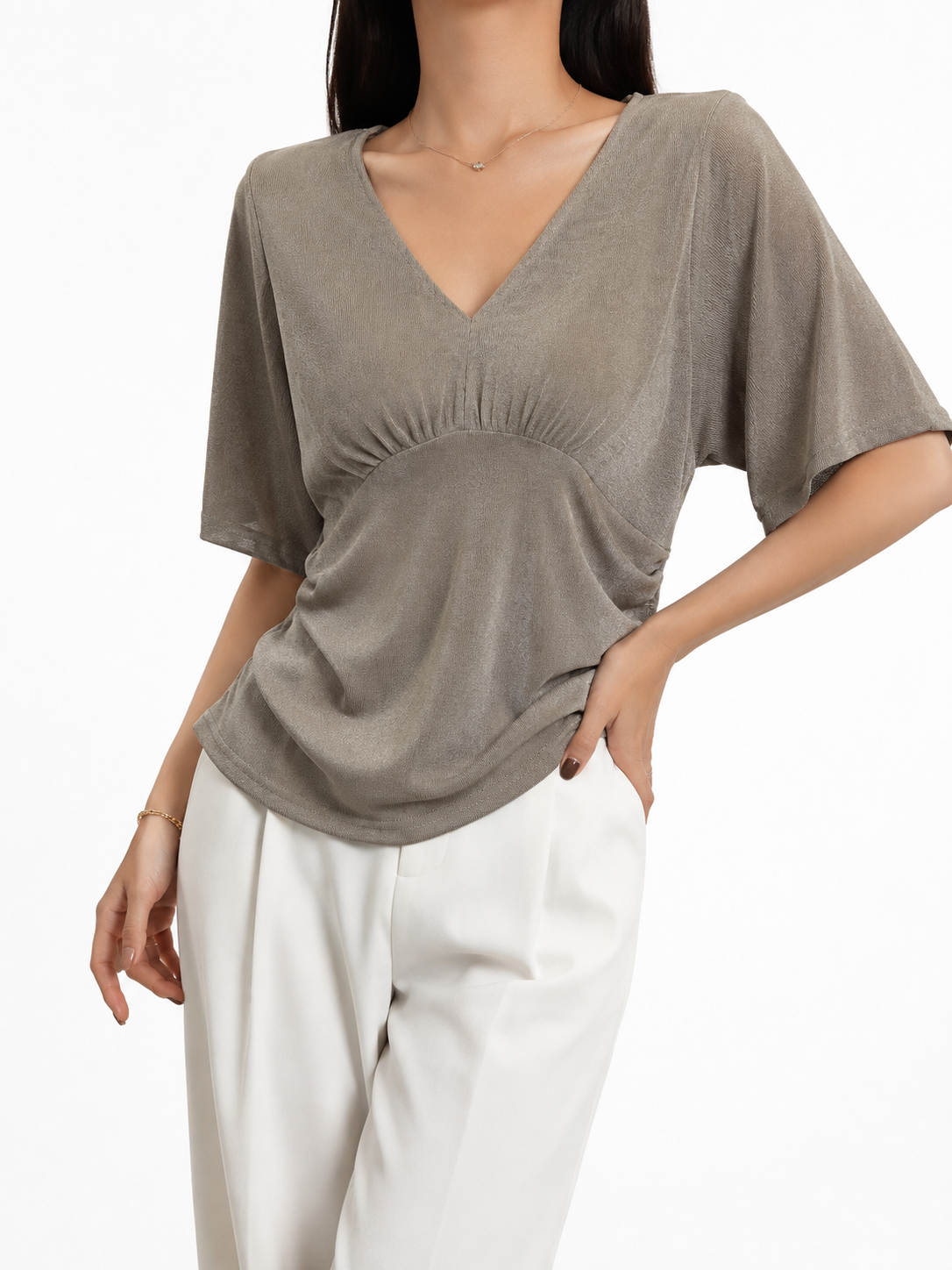 1795 Raevyn V-Neck Side Ruched Top (B 42-52cm; L 50cm)
