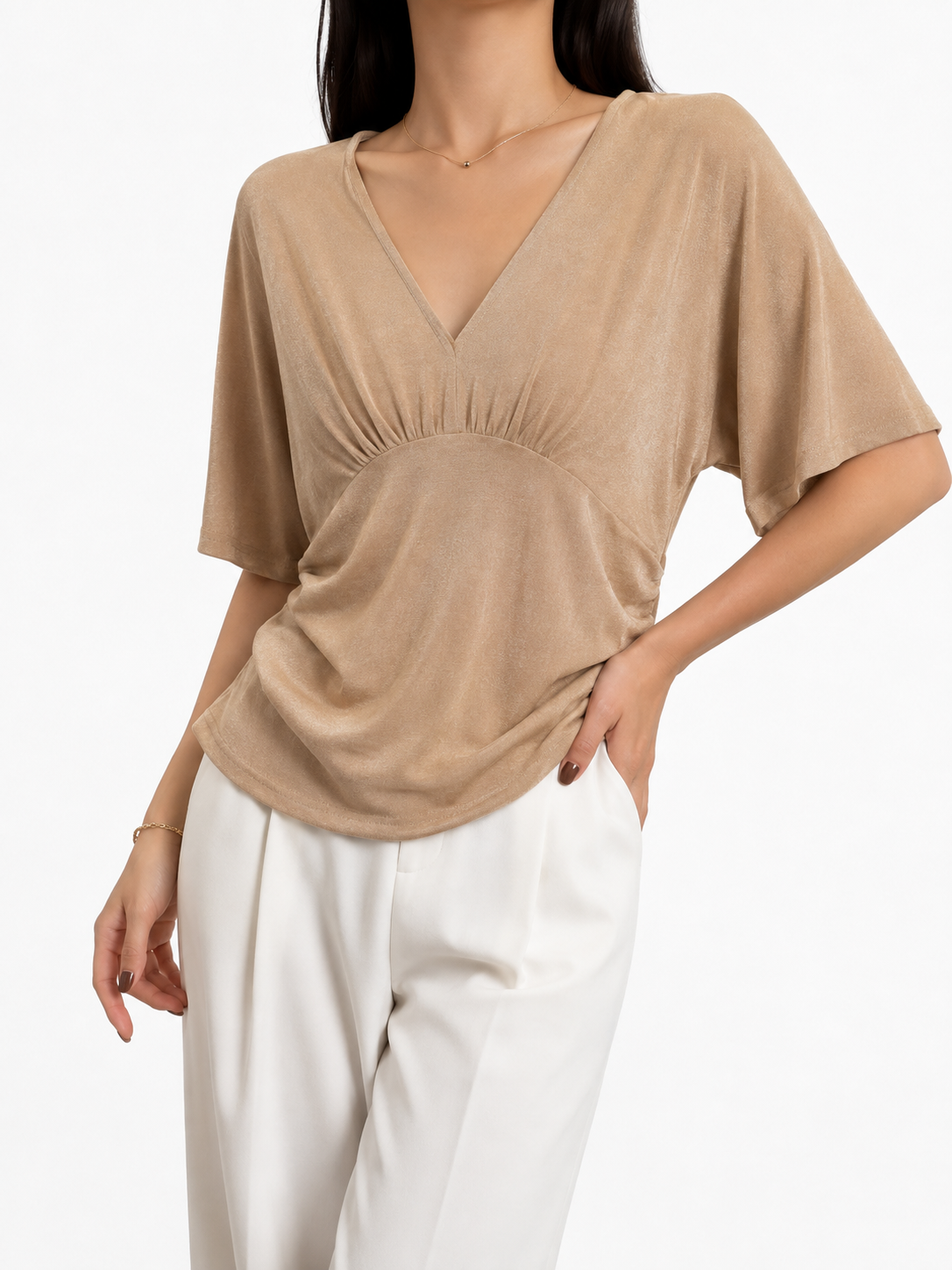 1795 Raevyn V-Neck Side Ruched Top (B 42-52cm; L 50cm)