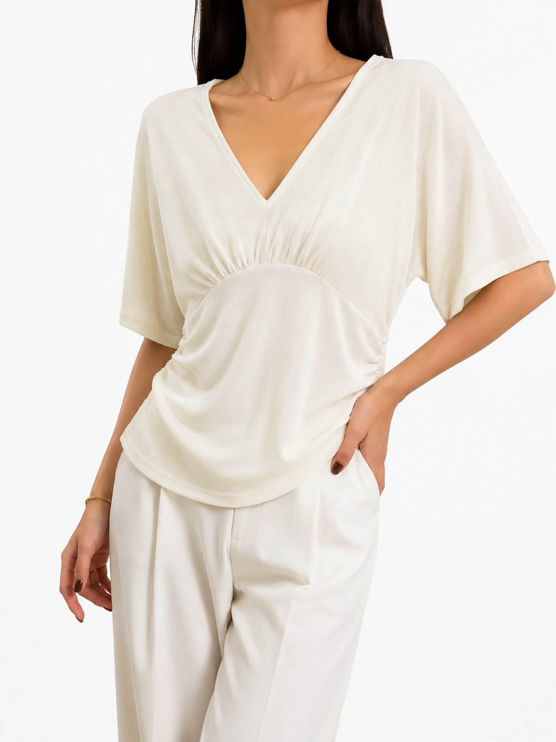 1795 Raevyn V-Neck Side Ruched Top (B 42-52cm; L 50cm)