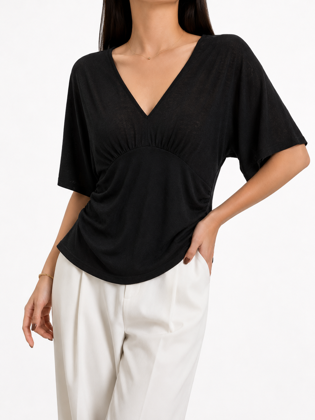 1795 Raevyn V-Neck Side Ruched Top (B 42-52cm; L 50cm)