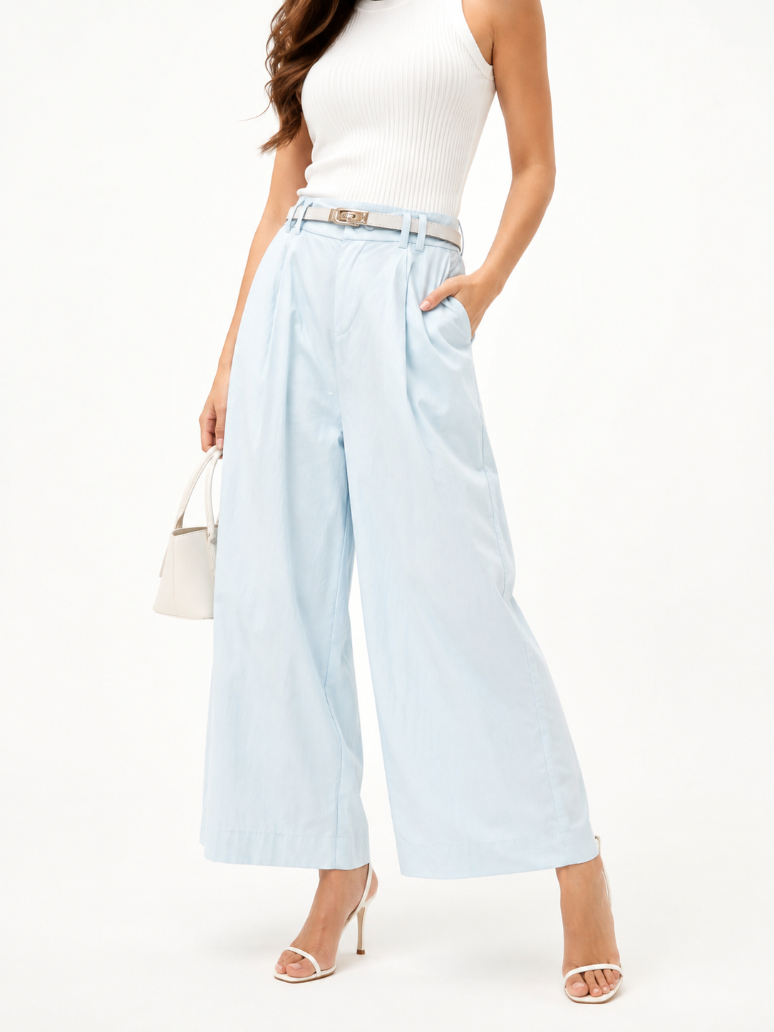 9538 Wilda Front Zipper Wide Leg Pants w Belt (UW 33-40cm; H 50-58cm; L 85cm)