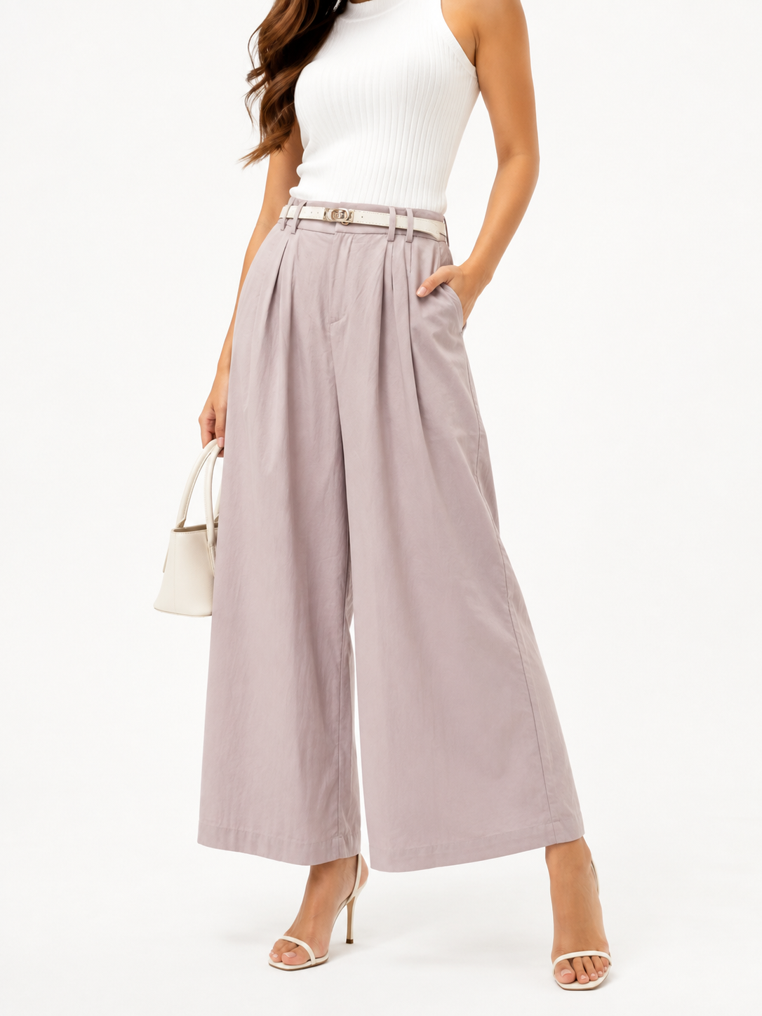 9538 Wilda Front Zipper Wide Leg Pants w Belt (UW 33-40cm; H 50-58cm; L 85cm)