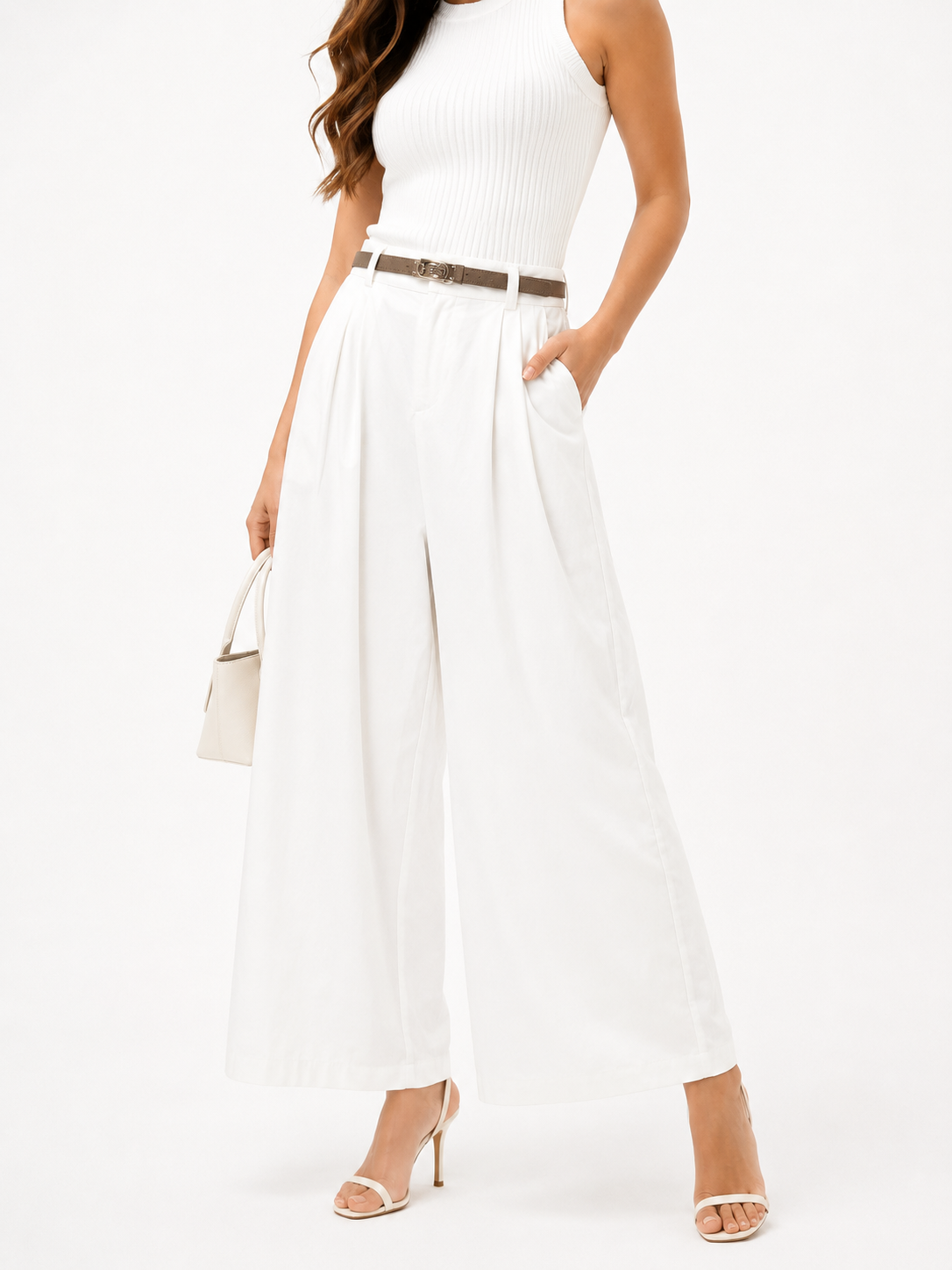 9538 Wilda Front Zipper Wide Leg Pants w Belt (UW 33-40cm; H 50-58cm; L 85cm)