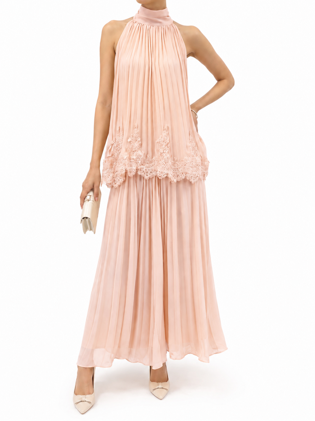 77085 Prudence Pleated Halter Neck Top & Elastic Waist Skirt Set (Top: B 45cm; L 57cm, Bottom: UW 31-45cm; H 45-58cm; L 90cm)